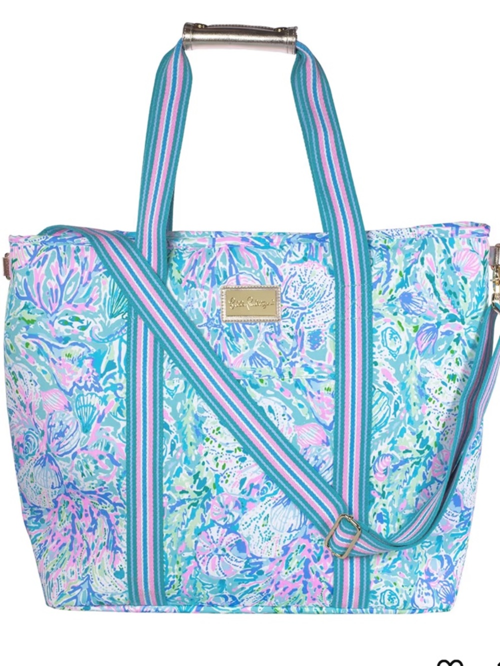 New Lilly Pulitzer Aqua Multi Floral Insulated Tote Cooler Bag with Strap